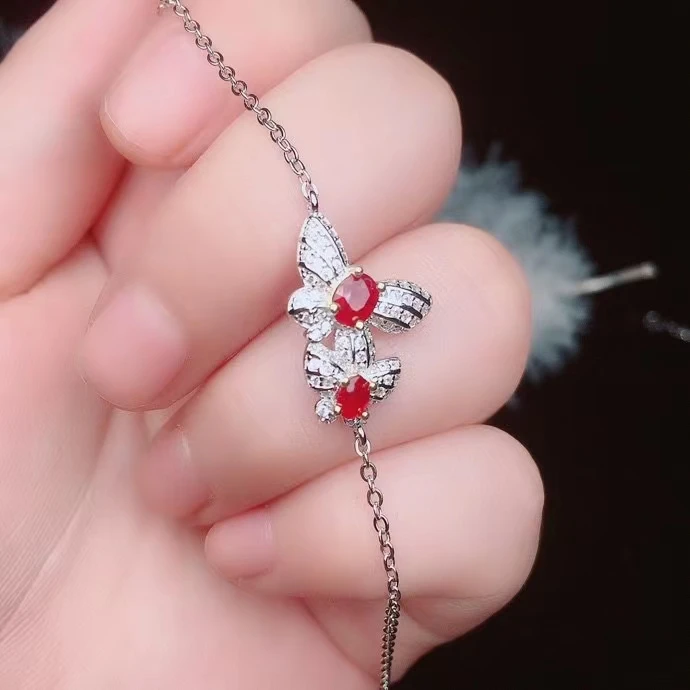 KJJEAXCMY-925 Sterling Silver Bracelet Women, Fine Jewelry Natural Ruby, Fresh Trendy Butterfly, OL Style, Gem Hand Bracelet,