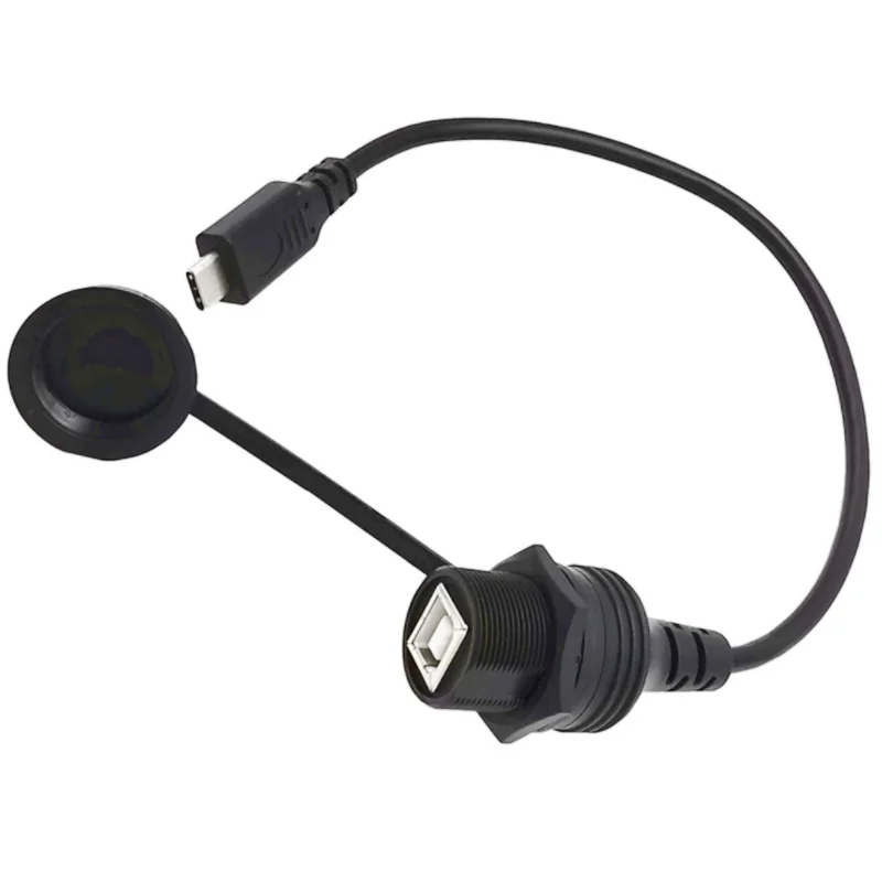 Type-C USB 3.1 to Type-B printed female waterproof cable for embedded installation in dashboards of automobiles and ships 30cm