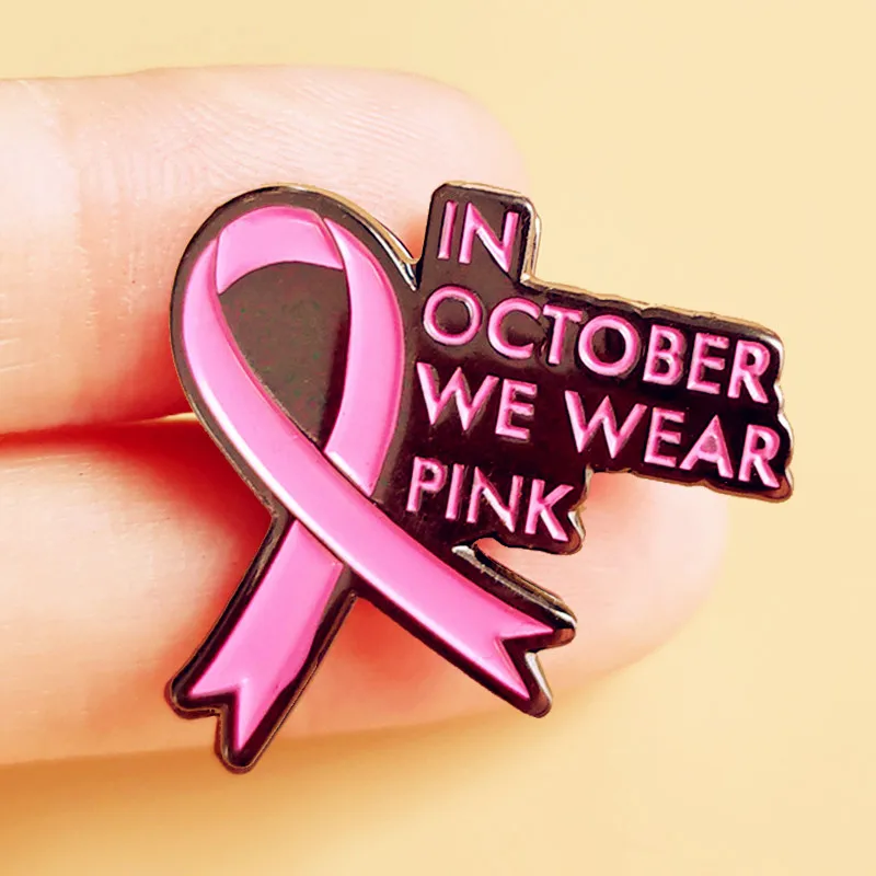 In October We Wear Pink Ribbon Breast Cancer Awareness Enamel Brooch Pin Lapel Pins Brooches Badges Jewelry Accessories Gifts