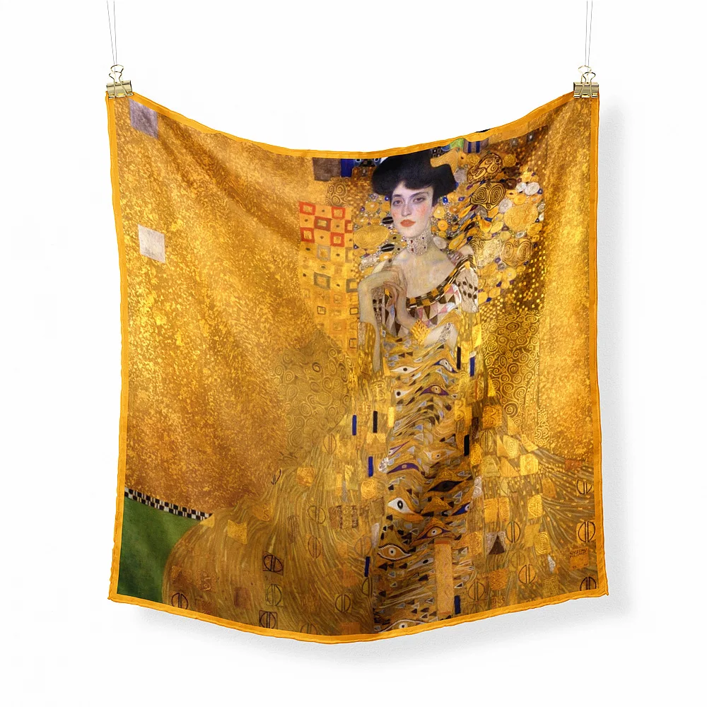 53cm Klimt Oil Painting Madame Adele 100% Silk Scarf Women Square Scarves Shawls Foulard Bandana Hair Scarf