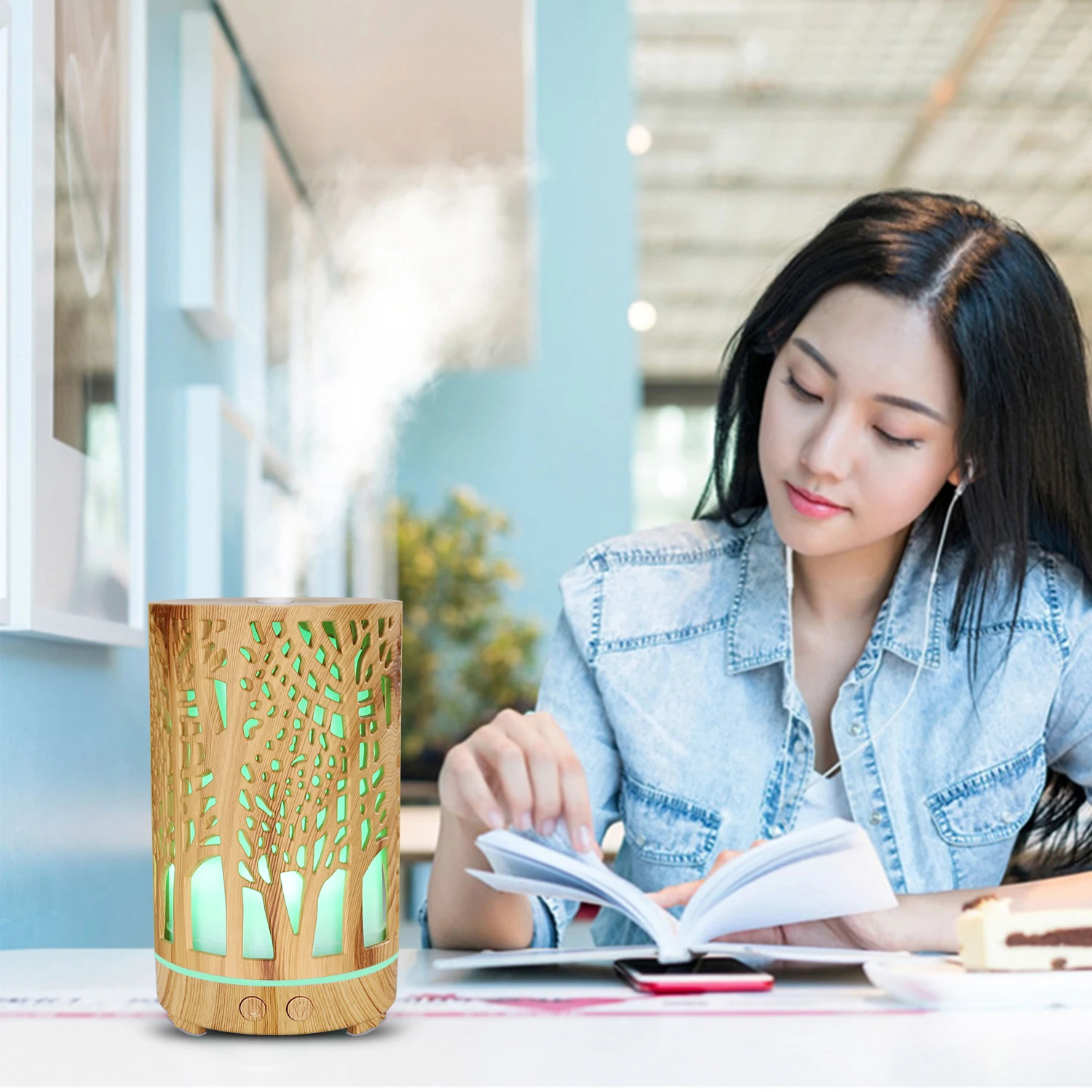 2021 200Ml Hot Koop Gift Usb Bos Patroon Hollow Ultrasone Luchtbevochtiger Smart Aromatherapie Aroma Diffuser 7 Led Verlichting