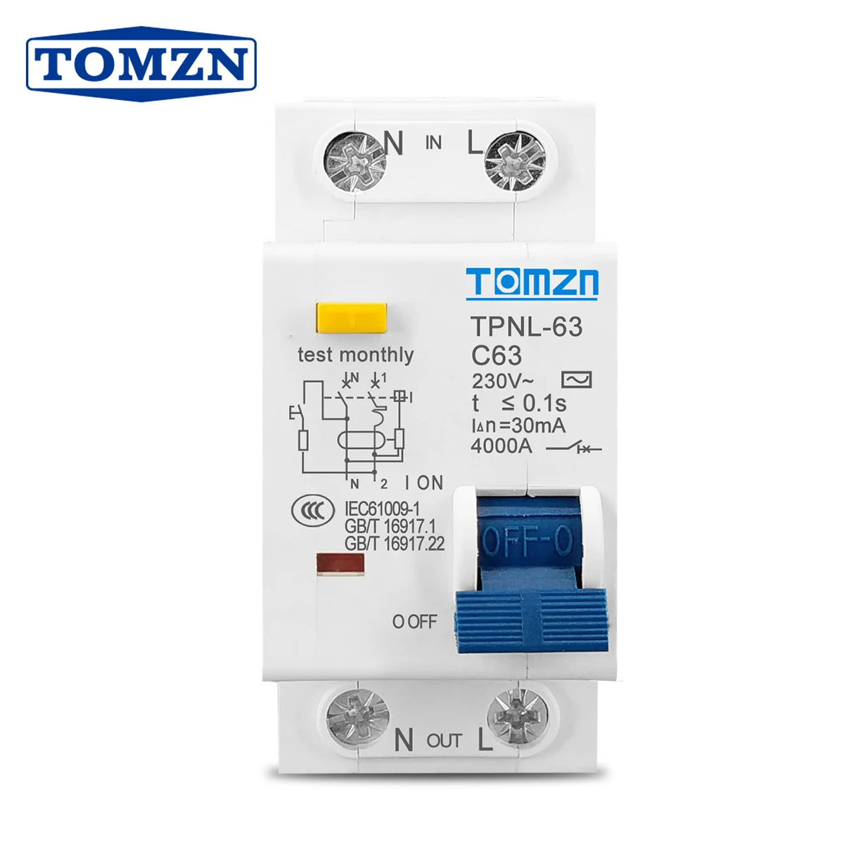 TPNL DPNL 230V 1P+N Residual Circuit Breaker with over and Short Current Leakage Protection RCBO MCB