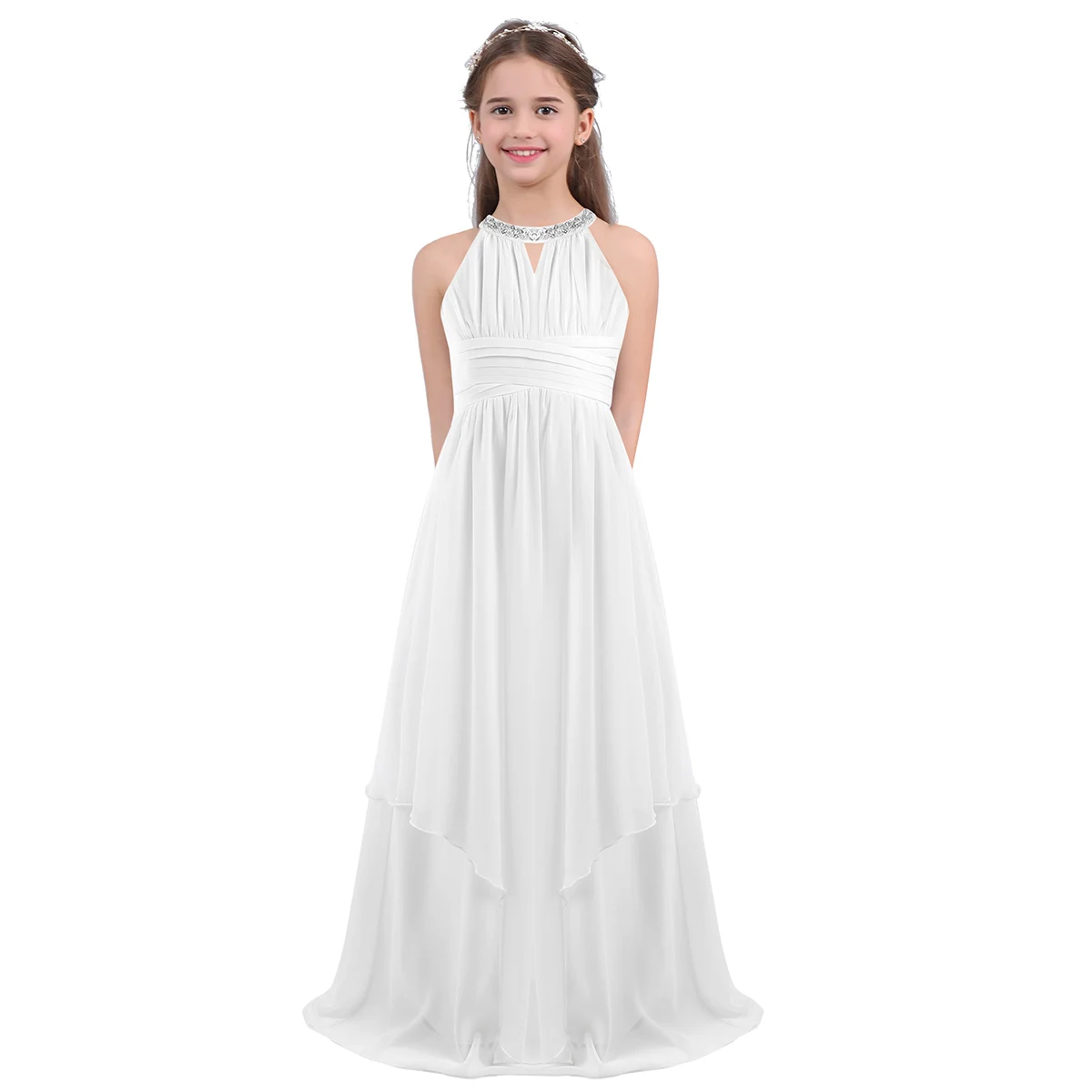 Summer Teenagers Kids Girls Wedding Long Dress Girl Chiffon Elegant Princess Party Pageant Formal Dance Dress Children\'s Clothes