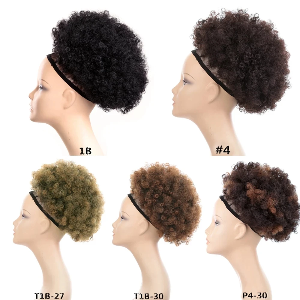 Coletero Afro Puff rizado con cordón para mujer, moño de pelo sintético, 10 pulgadas, corto, Updo