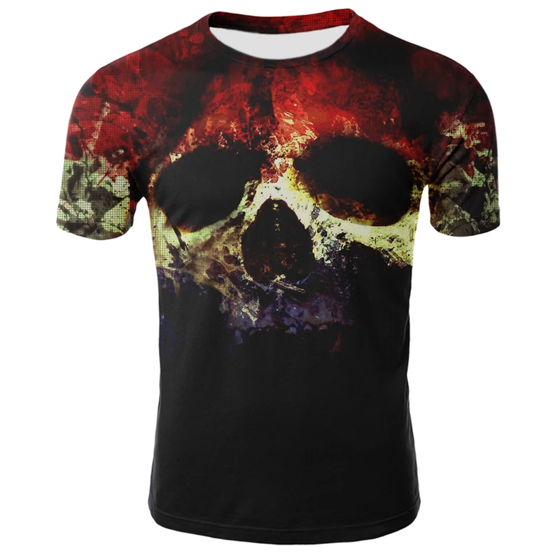 2021 new men\'s summer skull print men\'s short-sleeved T-shirt 3D T-shirt casual breathable T-shirt and plus size T-shirt