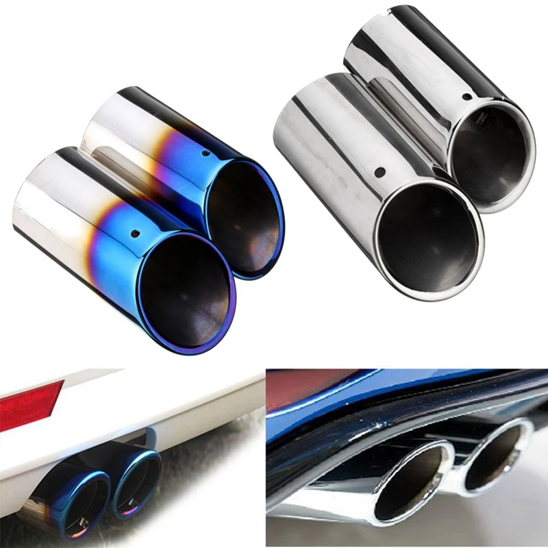 

For Audi A1 A3 A4 A4L A5 Q5 B8 Car Exhaust Tailpipe Muffler Tube Stainless Steel Slip On Blue / Silver Styling Chrome