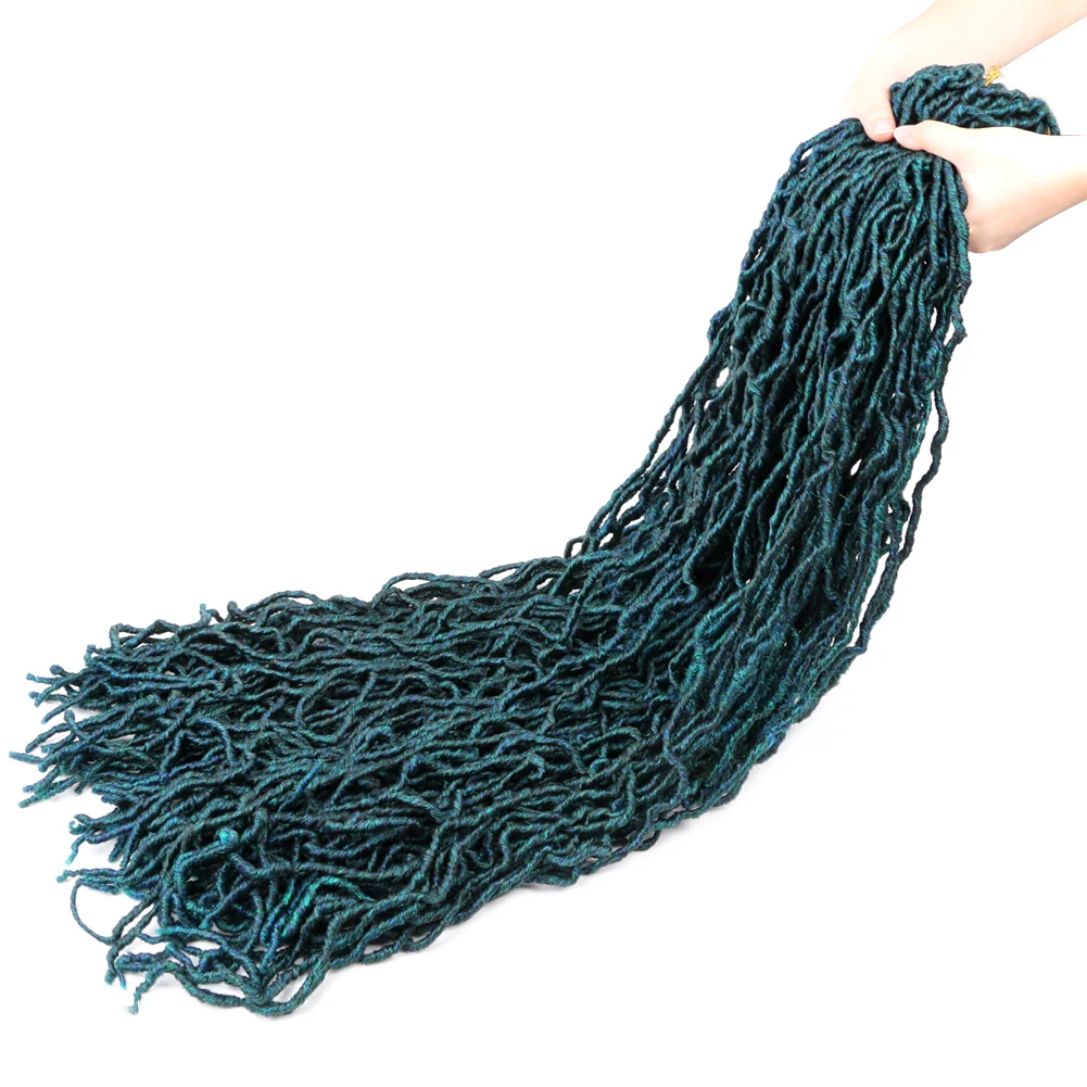 Crochet Hair Soft Faux Locs 36 Inch Long Curly Dreadlocks Hair Extensions Green Mix Blue Ombre Syntheti Braiding Hair Pre Looped