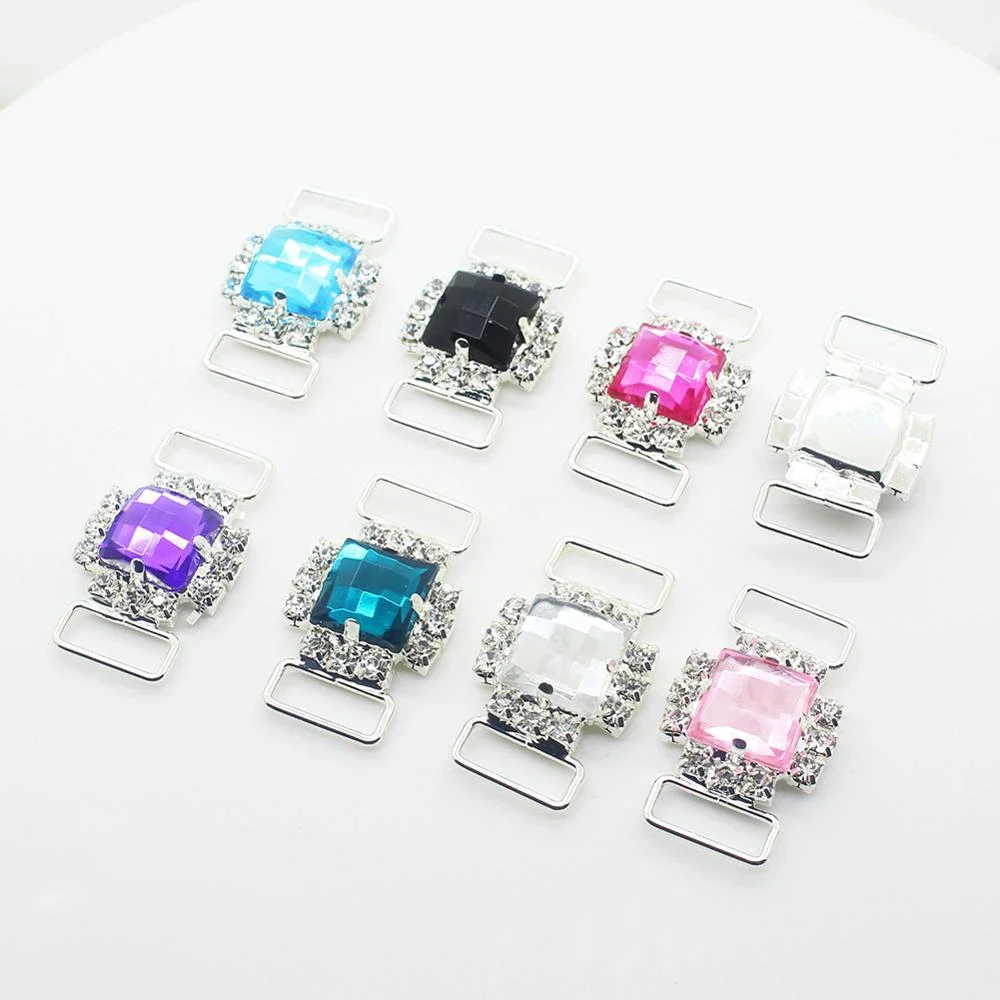 Fashion 10Pc/Lot 20*33mm Square Acrylic Crystal Buckles Rhinestone Bikini Connector Ribbon Clothing Buckle