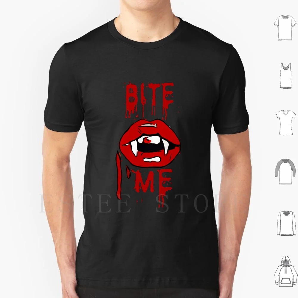 Bite Me Vampire Lips T Shirt Print Cotton Bite Me Blood Splatter Vampire Lips Teeth Mouth Sharp Teeth Fangs Halloween American