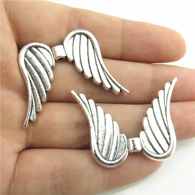 5Pcs/Lot Vintage Angel Feather Wings Spacer Beads Charms Wholesale DIY Alloy Guardian Angel Fairy Wings Pendant Jewelry Finding