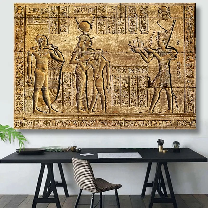 Egyptian Hieroglyphs Fresco Canvas Painting Queen Hatshepsut Temple Stone Carving Pharaoh Poster Ancient Egypt Wall Mural Print