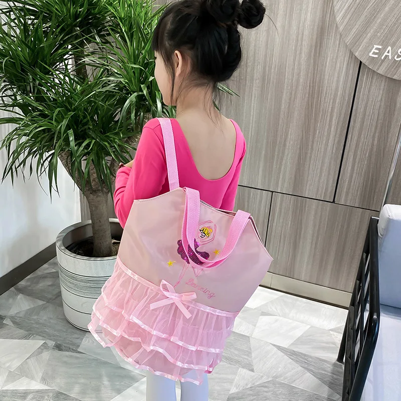 Ruoru Girls Pink Ballet Dance Bag Students Backpack Embroidered Ruffled Handbag Children Ballerina Bag Kid Gymnastics Backpack