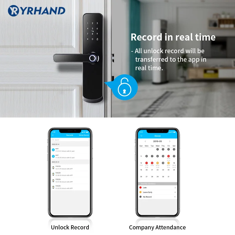 X6 Yrhand Electronic Lock Waterproof Biometric Fingerprint Door Locks Bluetooth Digital Keypad Door Lock TTlock App Smart Lock