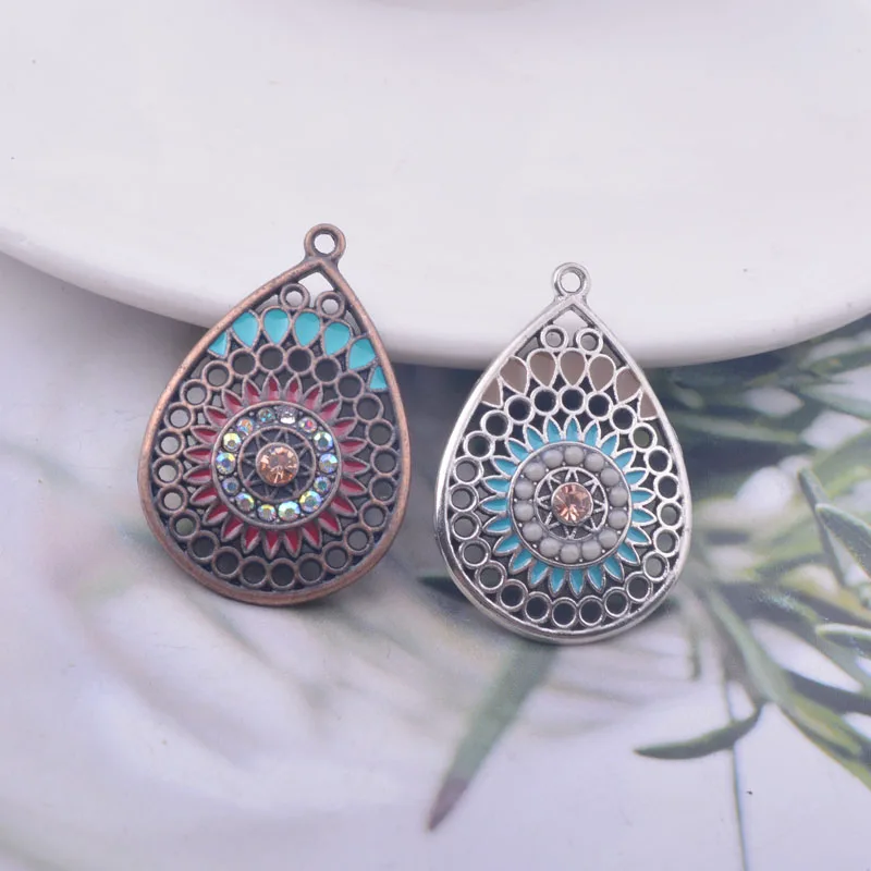 12pcs 23*33MM Antique Silver  Enamel Water Drop Charm Earring Component DIY Earrings Pendant