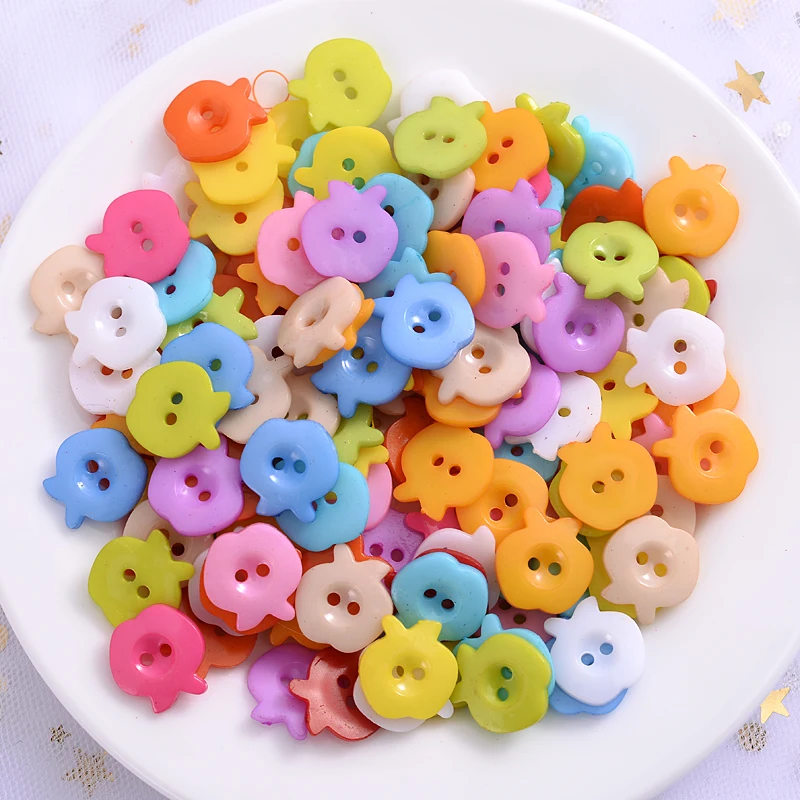 50Pcs Cartoon Apple Shape Resin Sewing Buttons Scrapbooking Solid Random Mixed Color For Clothes DIY Garment Accessories