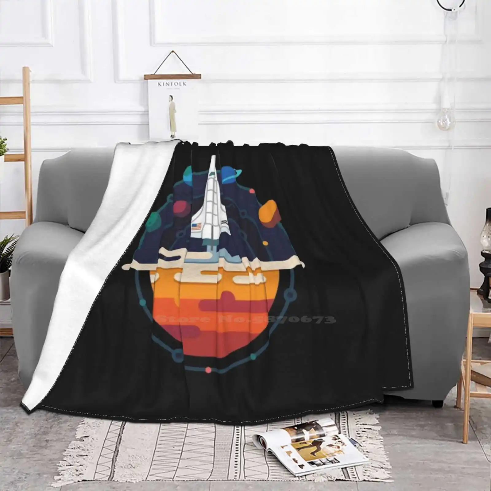 Space Logo New Arrival Fashion Leisure Flannel Blanket Rocket Space Stars Galaxy Moon Astronomy Science Cool Retro Astronaut