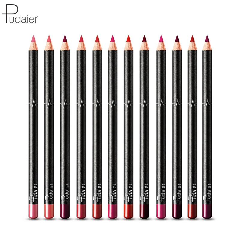 Pudaier12-color Lip Liner Waterproof Durable Decolorization Nude Lip Gloss Matte Lipliner Lipstick Pen Hot Selling