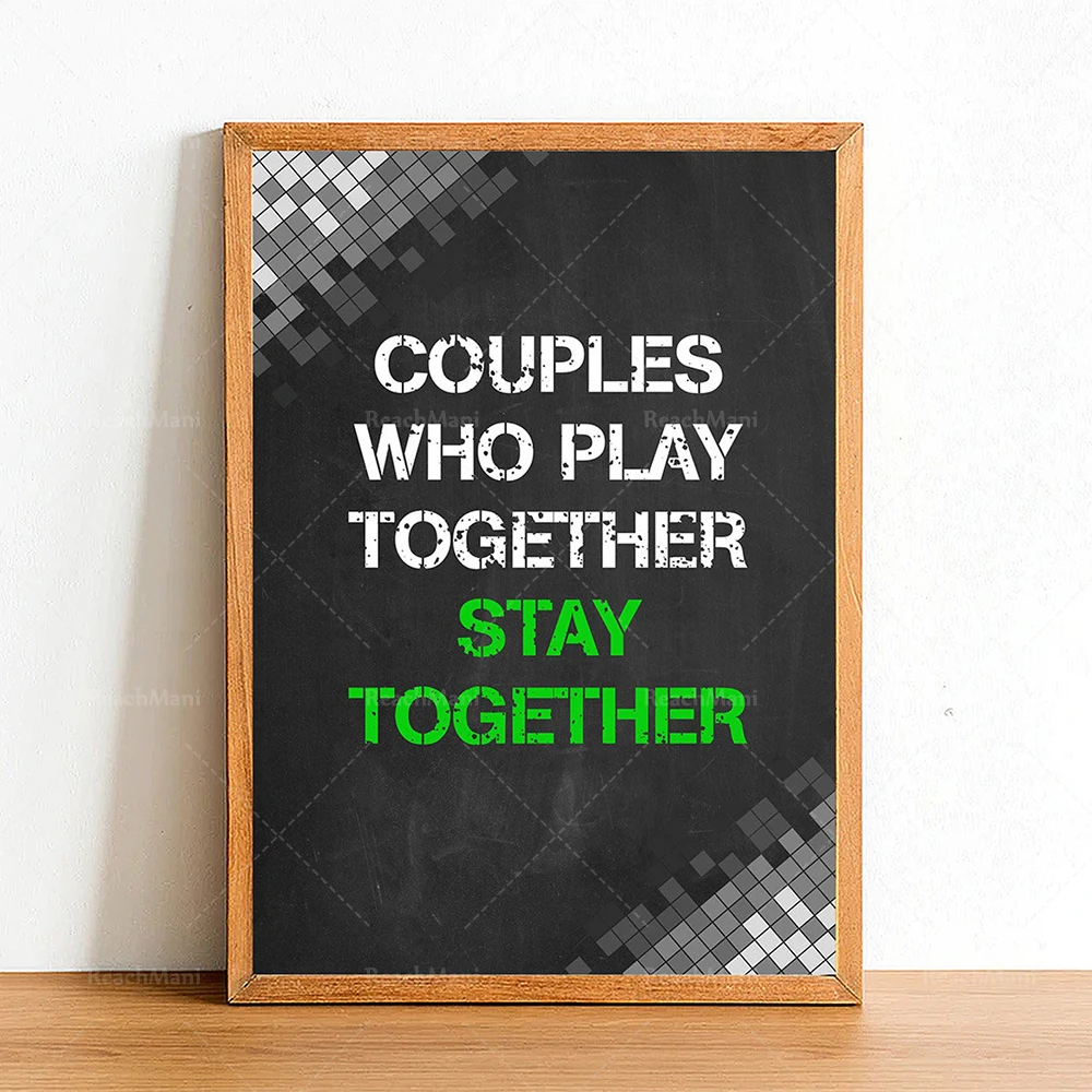 Couples Who Play Together - Gaming Poster Print - Gamer Wall Art Home Decor - Boys Bedroom Gift Posters - Colour Options