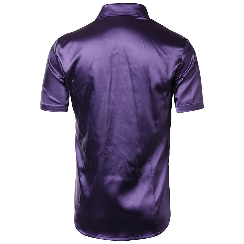 Elegante camisa de cetim preto dos homens 2020 verão manga curta seda como camisas de vestido dos homens casual festa casamento evento baile chemise homme