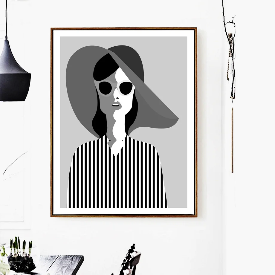 Black White Abstract Girl Geometry Line Nordic Posters And Prints Wall Art Canvas Painting Wall Pictures For Living Room Decor