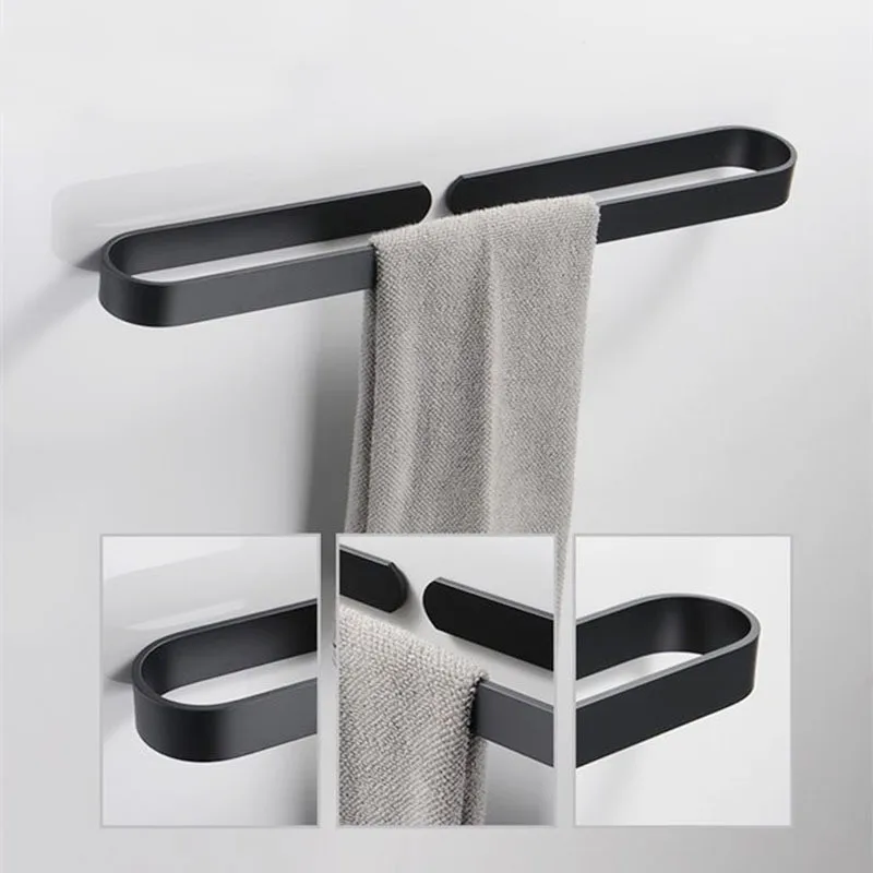 Bathroom Accessory Kit Black Aluminum Slipper Clamp Wall Mounted Three-piece Suits Towel Rack Robe Single Hook Roll Paper Hooks