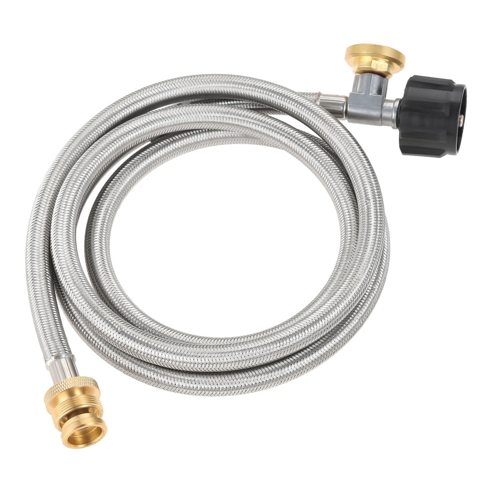 Manguera adaptadora de propano trenzada de acero inoxidable de 6 pies con calibre convertidor de 1 lb a 20 lb para tanque QCC1 / Type1 LP a estufa de propano de 1 LB
