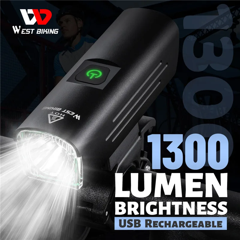 WEST BIKING Contest Level Bicycle Light 1300 Lumen USB Rechargeable Flashlight MTB Road Bike LED Headlight Waterproof Rear Lamp