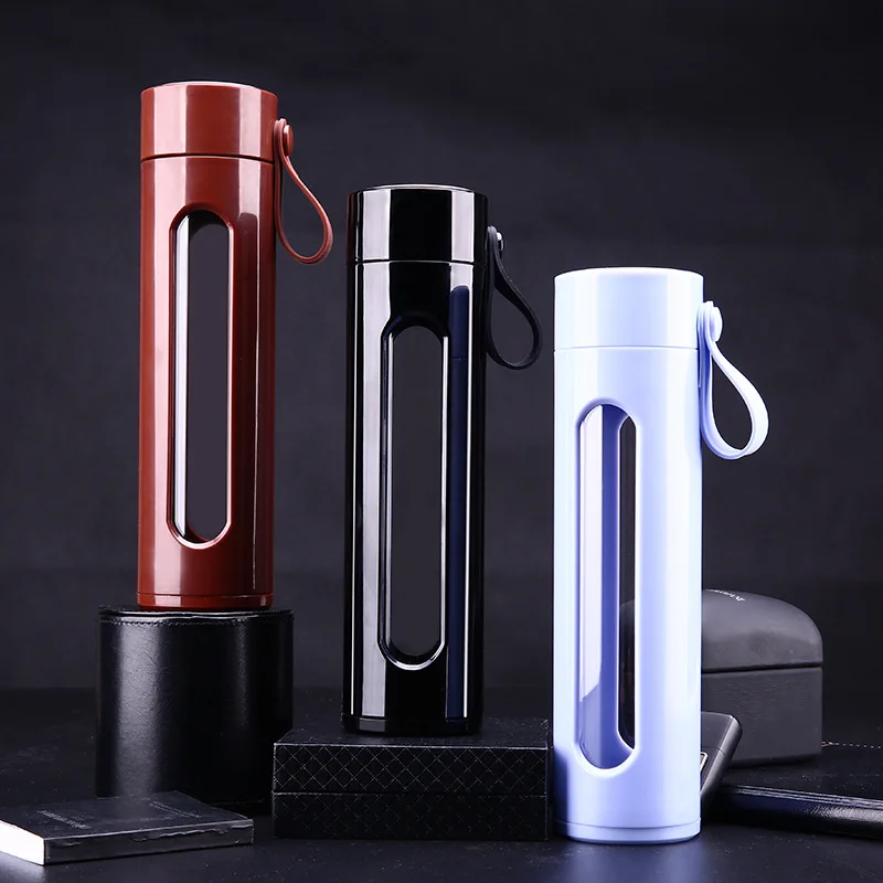 

Hot Resistance Glass Bottle Portable Design Water Bottle Plastic Covered Tea Cup Glass Cup 500ml