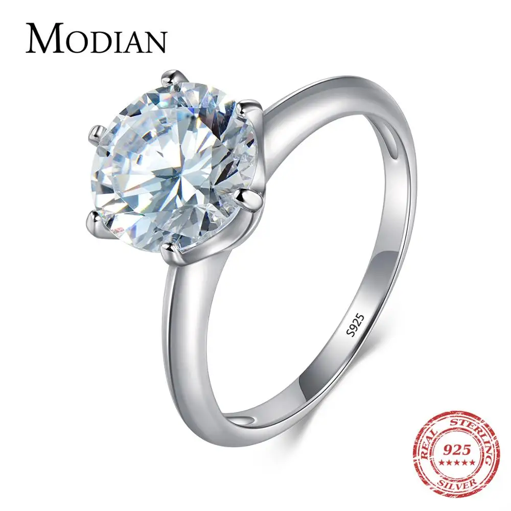 3Ct Modian 2021 925 Sterling Silver Ring Clear Six claw Cubic Zirconia Fashion Wedding Engagement Classic Jewelry For Women