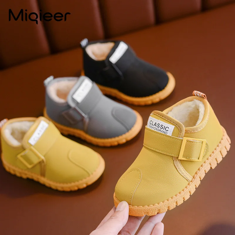 2021 New Design Children Sneakers Winter Baby Boys Girls Ankle Boots Waterproof  Non Slip Warm Plush Toddler Walking Snow Shoes