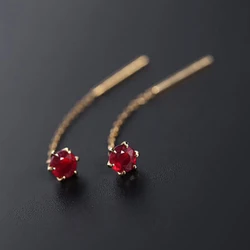 Original new mini unique six-claw inlaid ruby earrings boutique Chinese style retro charm ladies brand silver jewelry