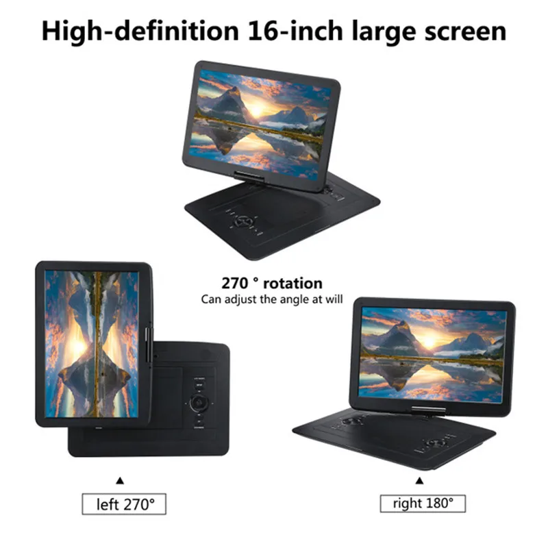 Spin 22 Inches Portable DVD Console CD EVD VCD MP3 MP4 Player 15.6 Inch LED LCD HD Screen E-book Game Aux TV USB Input AV Output