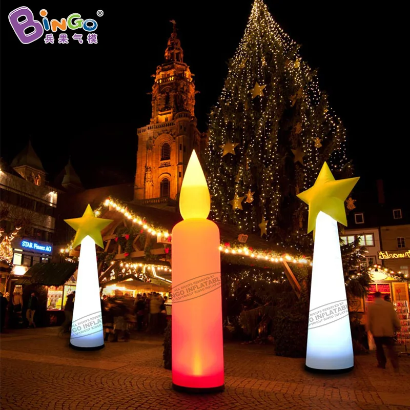 Inflatable Christmas Outdoor Decorations 3mH Inflatable Candle Model With Lighting Christmas Candle Balloons For Sale