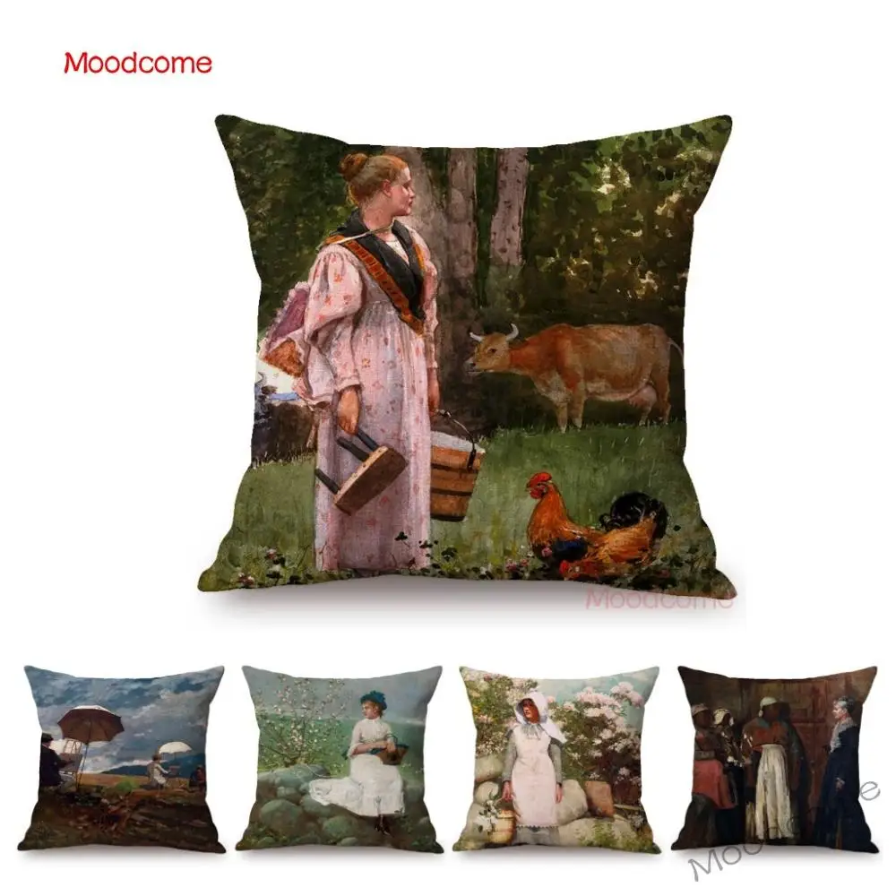 US Painter Winslow Homer Famous Oil Painting Gallery Art Decorative Sofa Throw Pillow Case Fisherman Peach Blossom Cushion Cover