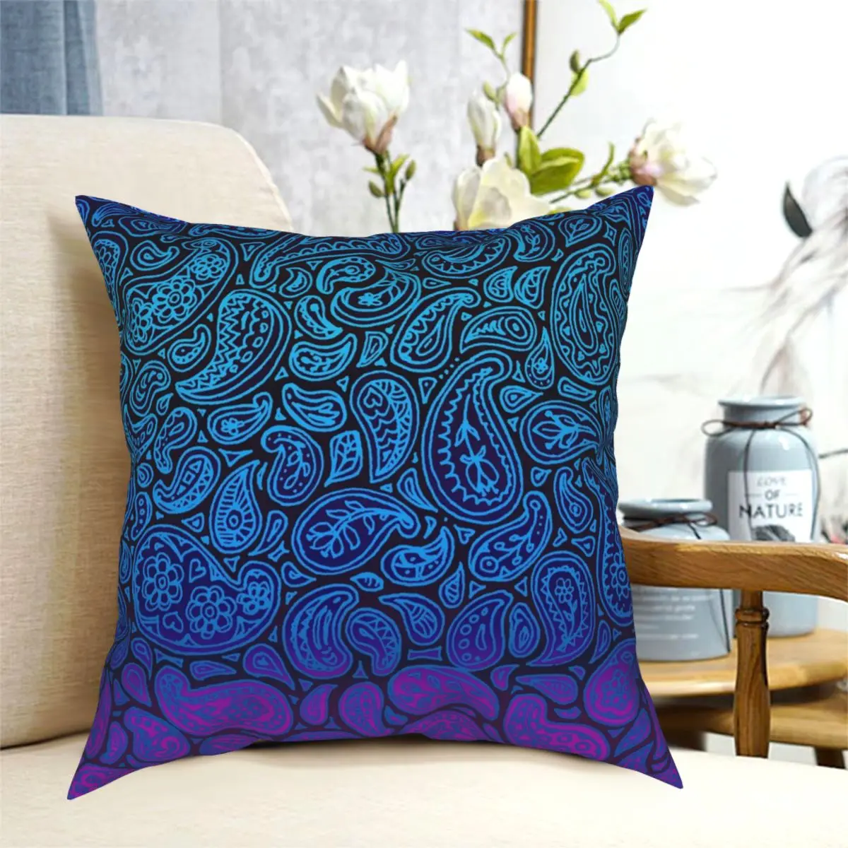 

Purple Paisley Square Pillowcase Polyester Printed Zipper Decor Home Cushion Cover Wholesale