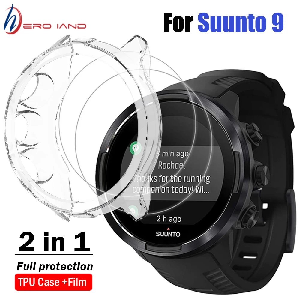 2+1 Protector Case + Tempered Glass Film for Suunto 9 Smart Watch Soft TPU Protective Cover Shell Full Screen Protection