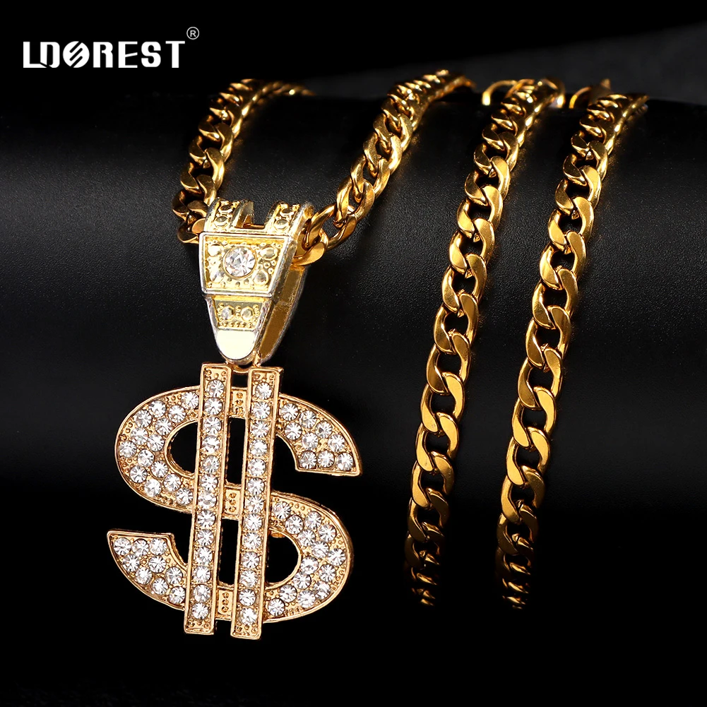 

Stainless steel/Zircon Chain Necklace Shiny Big Dollar Pendant Rope Chain Necklaces ​For Women Men Hip Hop Punk Jewellery Gifts