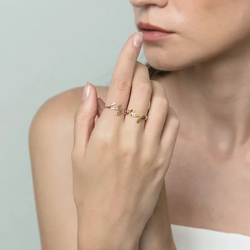 Custom Stacking Name Rings Gold Plated Personalized Stainless Steel Customize Daughter Sisters Friends Anniversary Birthday Gift