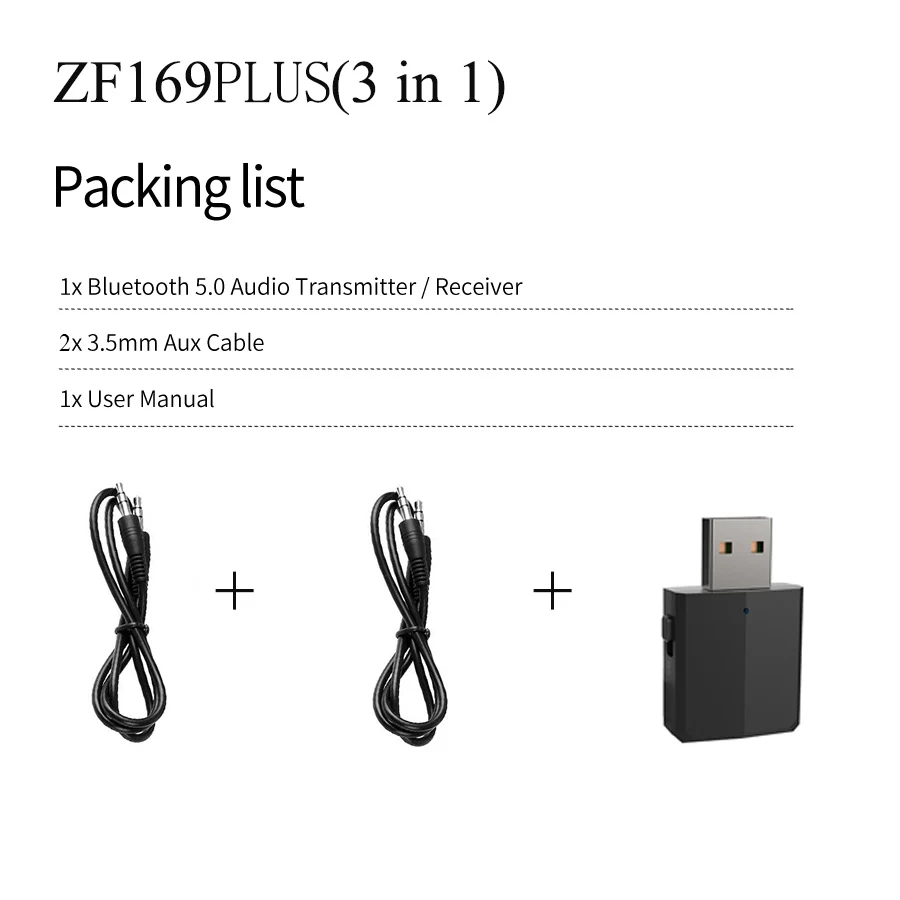 KN330 USB 블루투스 5.0 송신기 수신기 BT 3.5mm AUX 잭 3 IN 1 스테레오 오디오 음악 무선 블루투스 어댑터, TV 자동차용