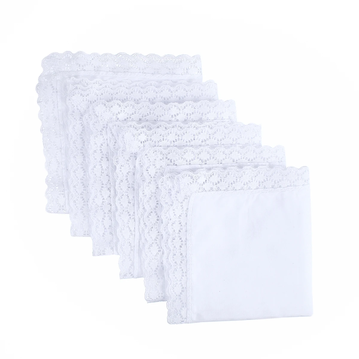 Lenço quadrado branco para homens e mulheres, lenço de algodão, estilo cavalheiro e clássico, renda útil, 26x25cm, 6 pçs/set