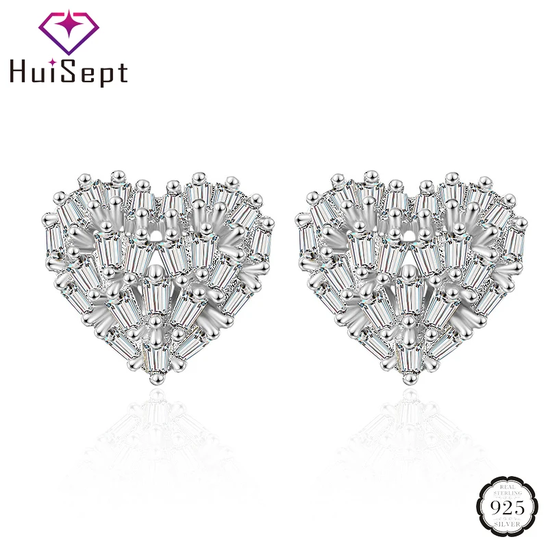 

HuiSept Fashion Silver Earrings 925 Jewellery Heart-shaped AAA Zircon Gemstones Stud Earrings for Women Wedding Party Wholesales