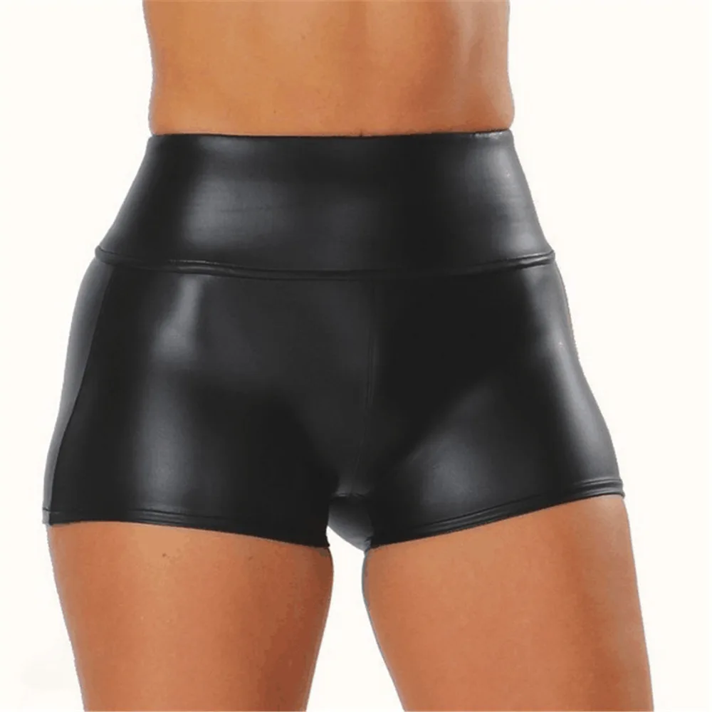 2021  Sexy Nightclub Costumes Shorts Women PU Leather Shorts High Waist Solid Color Button Fashion Summer