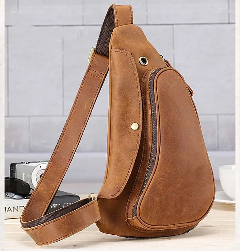 Luufan Crazy Horse Leather Mans Big Chest Bag Genuine Leather Sling Bag For Men Sports Riding Chest Pack Male Crossbody Bags