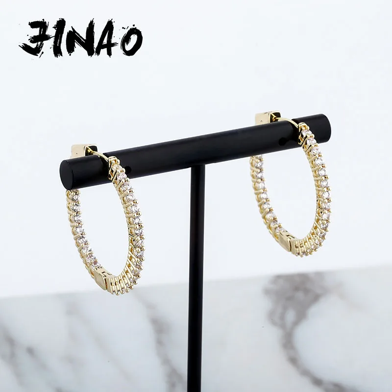 JINAO Big Circle Earrings High Qualtiy Iced Out Micro Pave Cubic Zirconia Round Earrings Hip Hop Fashion Jewelry Gift For Women