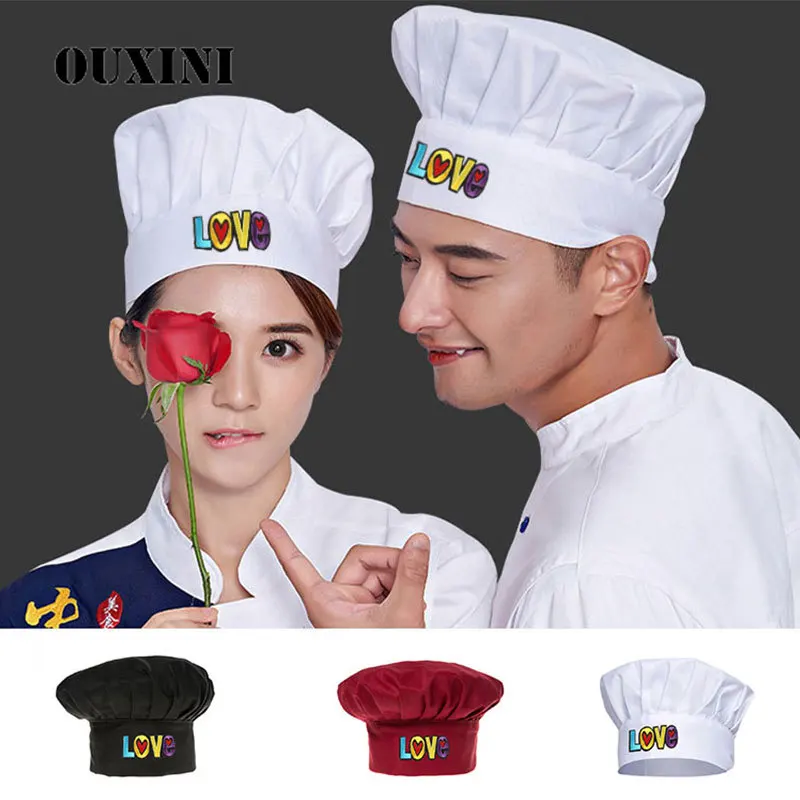 ใหม่สีขาวปรับ Chef หมวกครัวจีบยืดหยุ่นหมวก Catering ผู้ชายทำอาหารหมวกทำงานหมวกหม้อหุงข้าวหมวก