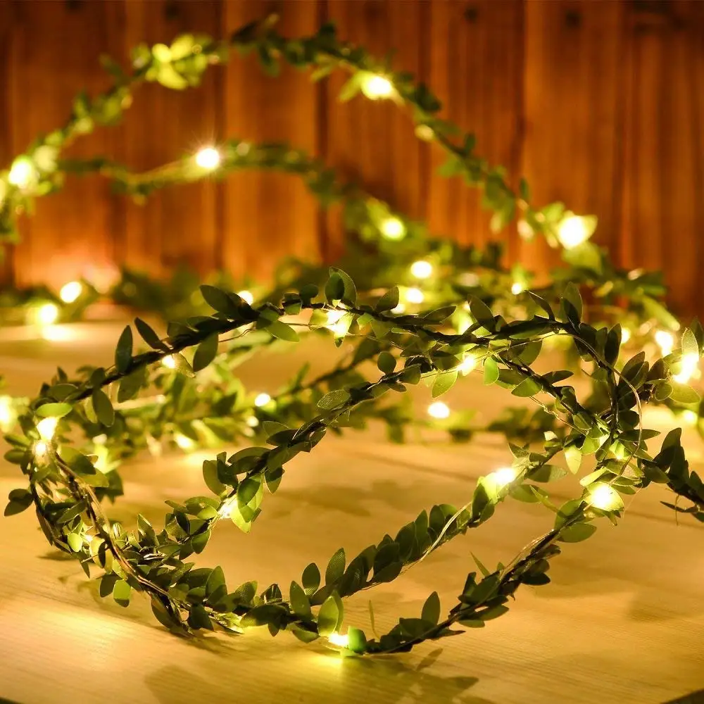 

2M 3M 5M 10M Green Leaf Garland String Lights LED Flexible Copper Artificial Leaf Vine Lights for Christmas Wedding Party Decor