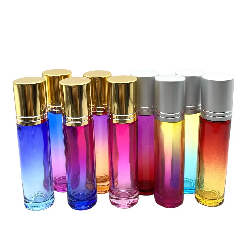 3pcs 10ml Gradient Color Empty Perfume Roll On Bottle 10cc Roller Ball Thick Glass Durable For Travel Essential Oil Vial