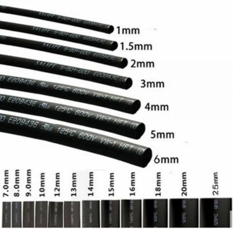 Dia 1Mm 1.5Mm 2Mm 3Mm 4Mm 5Mm 8Mm 10Mm 2 Kali Tabung Panas Menyusut Pipa Dinding Hitam Tebal Tahan Air Segel 1 Meter