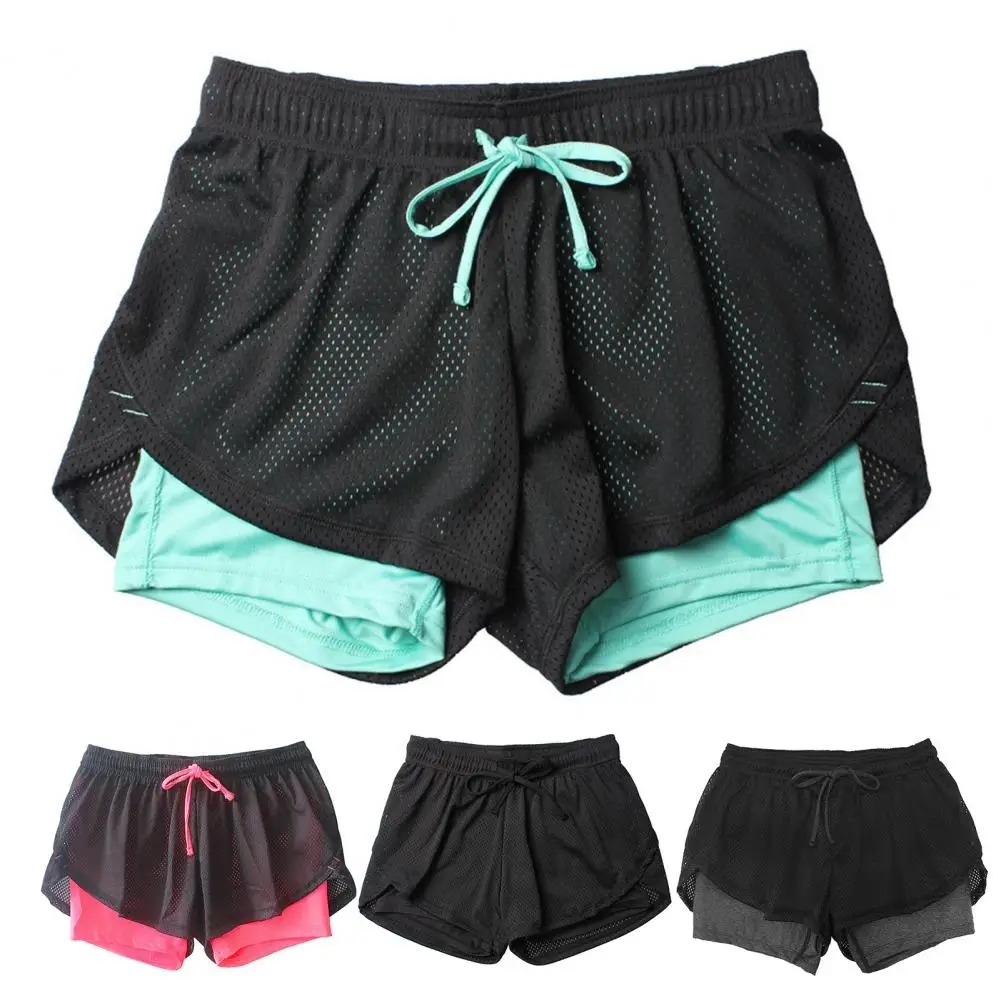 Shorts leve feminino com dupla camada de malha, short de corrida respirável fitness para mulheres short esportivo