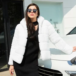 Abrigo de piel de conejo de imitación para mujer, abrigo suelto con capucha, abrigos de felpa gruesos y cálidos, de talla grande, alta calidad, Invierno